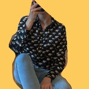 Elephant print button down
